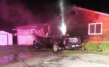 Turtle Island News was hit by an early morning blaze in a targeted attack Monday causing damage to both the exterior and interior of the building. The newspaper is continuing to operate. (Photo by Jim C Powless)