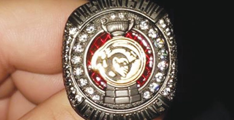 Wade Thompson’s championship ring that he received on Sunday night. (Photo by Josh Giles)