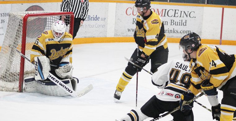 Cam Sault attempting to break the tie game for the Steelhawks. (Photo By Josh Giles)