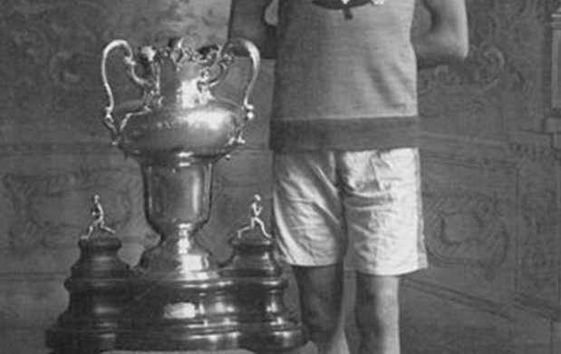 Tom Longboat with the Ward Marathon Trophy in 1907. (submitted Photo)