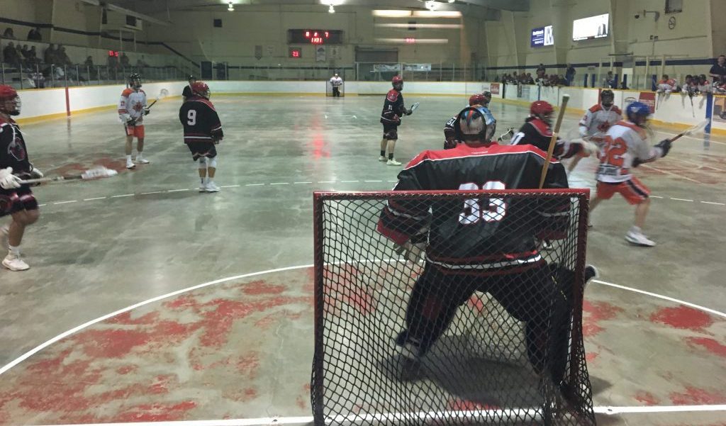 The Six Nations Rivermen (in black) suffered their first loss of the season this past Friday, against the Brooklin Merchants. (Photo by Sam Laskaris)