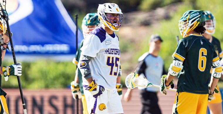 Six Nations’ Randy States has been one of the offensive leaders for the Haudenosaunee team competing at the world men’s field lacrosse tournament in San Diego. (Supplied Photo)