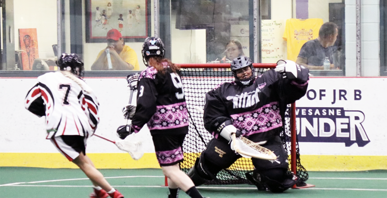 Goal tender Chelsea Gibson is one of 14 Six Nations members named to the Haudenosaunee Nationals women’s box lacrosse team that will compete at LAXNAI in Utica.(Photo by LaxMomLife Imagery)