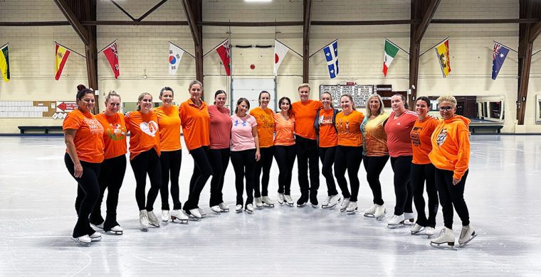 Six Nations’ Danielle Johnson (pictured on far right) is a member of a Toronto-based adult synchronized skating club that will participate in the upcoming Winter World Masters Games in Italy. Photo courtesy Danielle Johnson.