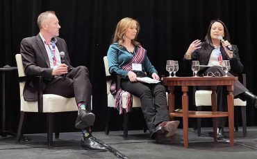 The Introduction to Capital Financing, Business Restructuring, and Partnerships Panel at the Indigenous Green Technology Conference included, left to right, Ryan McQuillter (Axcellus Capital Group), Luticia Miller (NineIrons) and Jody Anderson (First Nations Financial Authority).