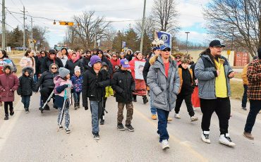 Six Nations people marched through Ohsweken remembering the Murdered and Missing. (Photo by Lisa Iesse)