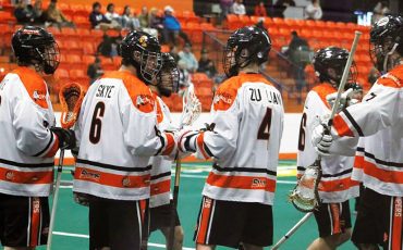 The Six Nations Snipers enter their Arena Lacrosse League playoffs this weekend on a three-game winning streak. (Photo by Jennifer McNeil.)