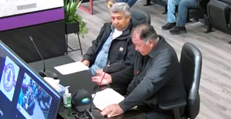 Six Nations Farmers Association members Art and Jesse Porter present cost increase for White Corn Project to Six Nations Elected Council (Screen shot)