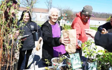 The warm weather and a call to help the Earth brought crowds out in droves to Turtle Island News annual tree-give away at Six Nations. (Photo by Jim C. Powless) See story page 4.