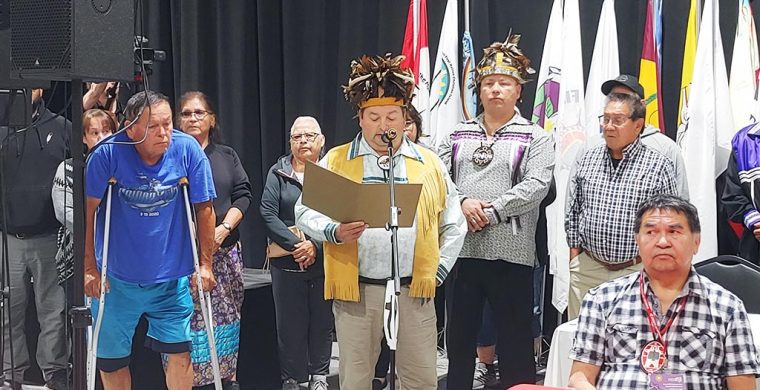 Haudenosaunee Confederacy Chiefs read statement to Chiefs of Ontario meeting speaking of disrespect when COO failed to tell them they were coming.