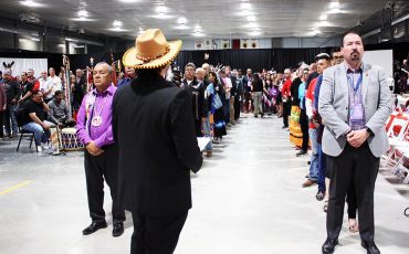 Chiefs Ontario decended on Six Nations last week for the annual Chiefs of Ontario Annual General Assembly to elect a new Ontario Regional Chief (ORC). Chiefs stood behind their candidate selection. Abram Benedict (right) is the new ORC. (Photo by Austin Evans)