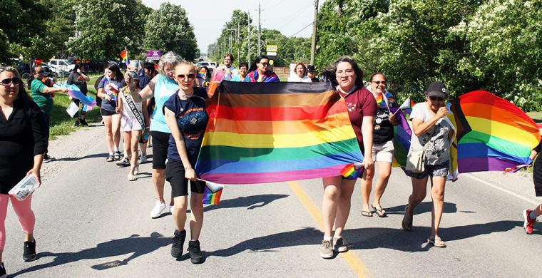 Pride Parade makes its way down Chiefswood Road (Photo by Turtle Island News)