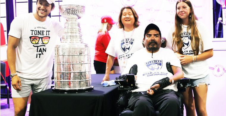 Brandon Montour took time to pose for photos with Six Nations residents.