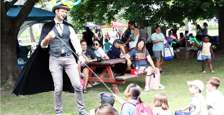 Magic tricks were popular among kids heading back to school and the crowd at the End of Summer Extravaganza put on by Six Nations Family Services annually. (Photo by Austin Evans)