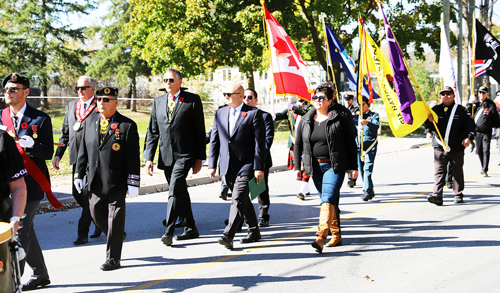 Politicians, Six Nations Elected Chief Sherri-Lyn Hill and delegates paraded through Ohsweken Sunday Oct. 20th marking the Six Nations Veterans annual Remembrance Day ceremonies. (Photo by Jim C. Powless)