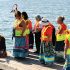 The journey began by scooping the water where the Grand River meets Lake Erie. (Photo by Liana Kreamer)