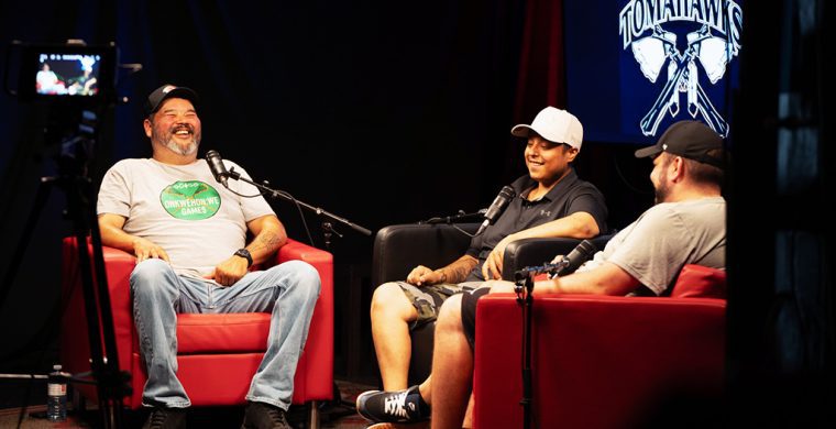 Deya Miller, in middle, will be joined by Jay Smith, on left, and Chris Vale in a live podcast of the Creators Game during an NLL watch party on Nov. 29 at Yogi’s Barn.