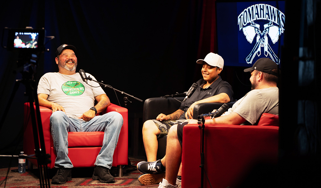 Deya Miller, in middle, will be joined by Jay Smith, on left, and Chris Vale in a live podcast of the Creators Game during an NLL watch party on Nov. 29 at Yogi’s Barn.