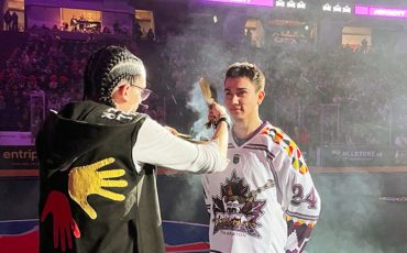 Six Nations member Justin Martin, who plays for the Toronto Rock, took part in a pre-game smudge ceremony prior to the club’s 2024 Indigenous Heritage Night. Photo by Sam Laskaris.