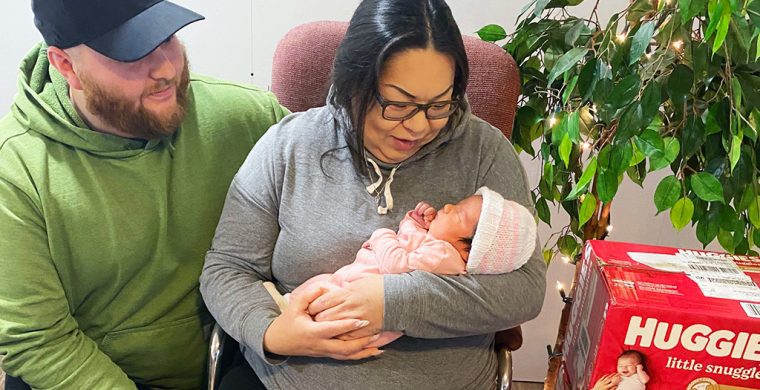 Six Nations has its first baby of 2024 and it’s a girl! Little Makayla Johnson born at Brantford General Hospital. ... page 3 (Photo by Jim C. Powless)