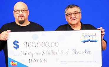 Gilbert and Christopher Seth took home $900,000 in a win from a ticket bought at route 54 Gas and Variety on Six Nations. (Supplied Photo OLG)