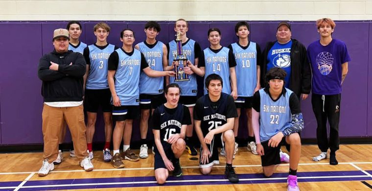 The local Dajoh squad won the boys’ high school division at the Rez Hoops tournament which concluded Sunday. Photo courtesy Kevin Sandy.