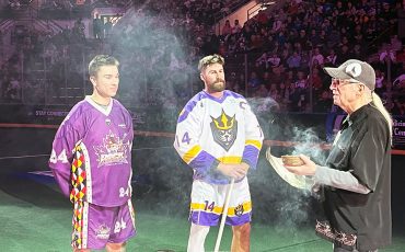 Six Nations member Justin Martin and his Toronto Rock teammates took part in their annual Indigenous Heritage Night on Saturday. Martin also took part in a pre-game smudging ceremony. (Photos by Sam Laskaris.)