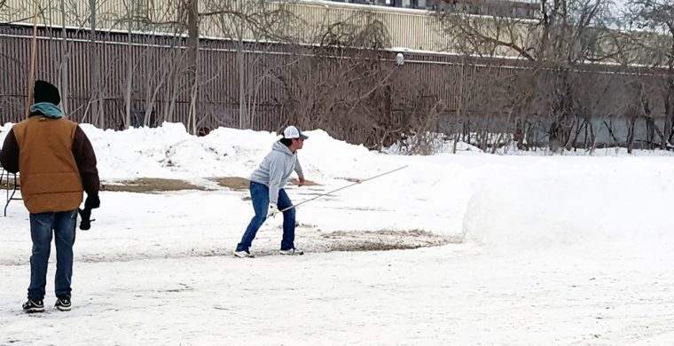 Throwers from across Haudenosaunee territories took part in this past weekend’s snowsnake turnament at the Woodland Cultural Centre (Photo credit: Krista Miller/Woodland Cultural Centre)