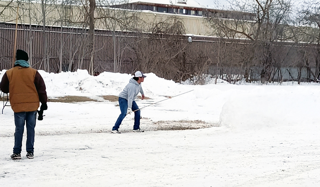 Throwers from across Haudenosaunee territories took part in this past weekend’s snowsnake turnament at the Woodland Cultural Centre (Photo credit: Krista Miller/Woodland Cultural Centre)