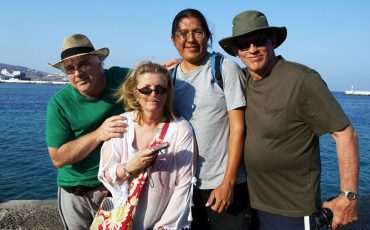 On a Greek Odyssey in 2011 are friends Mike McGrath, Diane Cutten, Xavier Kataquapit and Dr Alex Cutten.