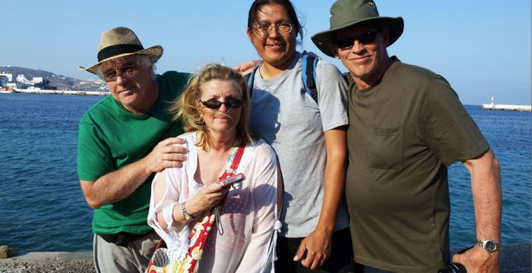 On a Greek Odyssey in 2011 are friends Mike McGrath, Diane Cutten, Xavier Kataquapit and Dr Alex Cutten.