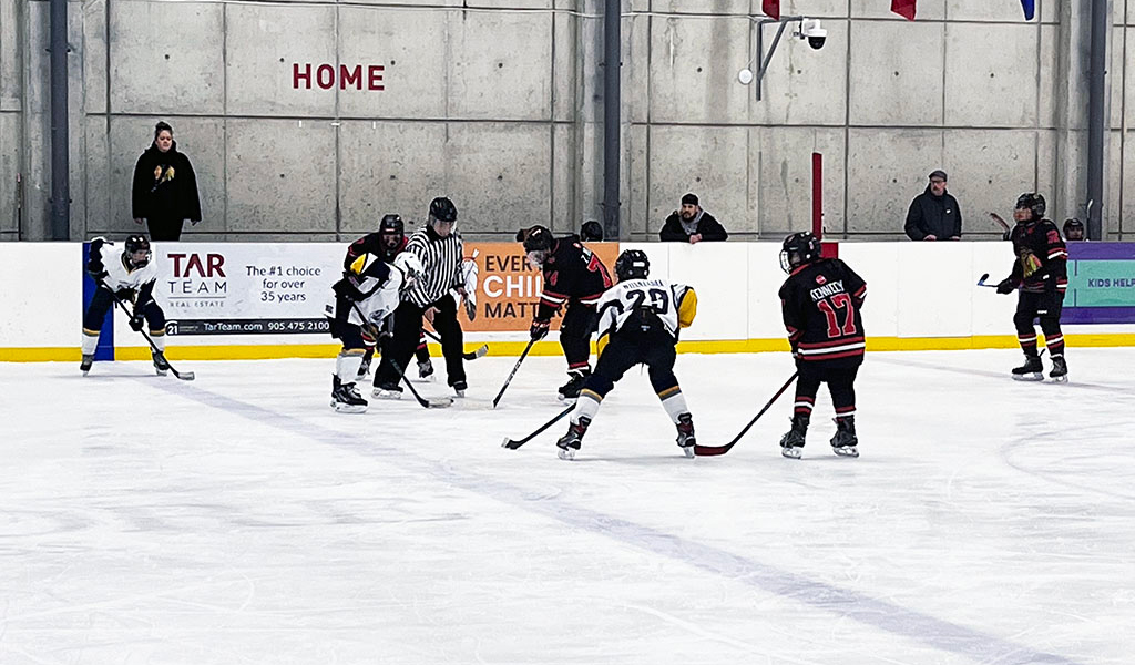 The LIl NHL is on with the Six Nations Blackhawks taking the Chippewas of Nawash Warriors 6-0 in their tournament opener, held Sunday afternoon at the Angus Glen Community Centre in Markham. (Photo by Sam Laskaris). See our special section for more.