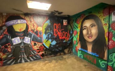 Wolf Bomberry used mural installations, carvings and more in his works.