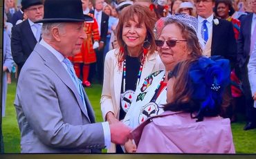 Mississauga Credit First Nation Chief Claire Sault, Coun. Veronica King-Jamieson, an Coun. Erma Ferrell MCFN members attended the 2025 Royal Garden party and met with King Charles III. (Supplied Photo)