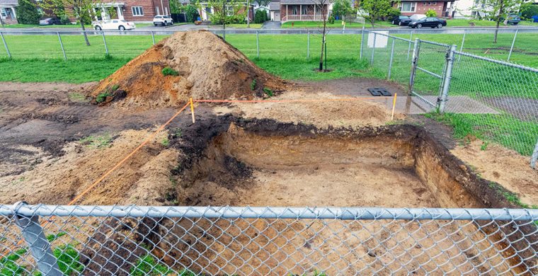 An archeological dig is seen in Simard Park in Sorel-Tracy, Que., Saturday, May 17, 2025. (Canadian Press Photo)