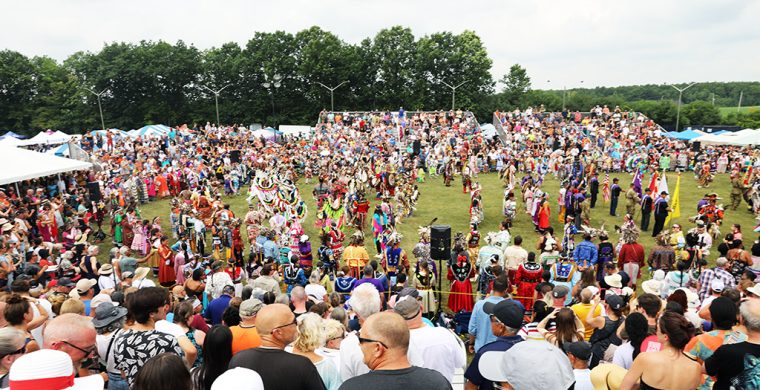 It’s Pow Wow time! Not even the heat could stop crowds from attending Six Nations Grand River Champions of Champions Pow Wow this weekend. (Photo by Jim C Powless)
