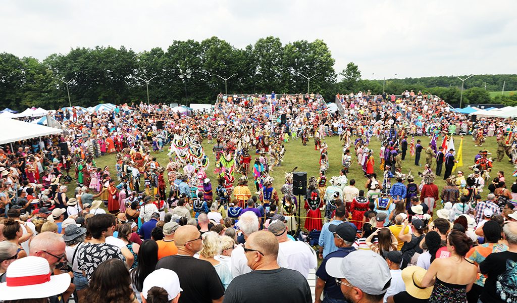 It’s Pow Wow time! Not even the heat could stop crowds from attending Six Nations Grand River Champions of Champions Pow Wow this weekend. (Photo by Jim C Powless)