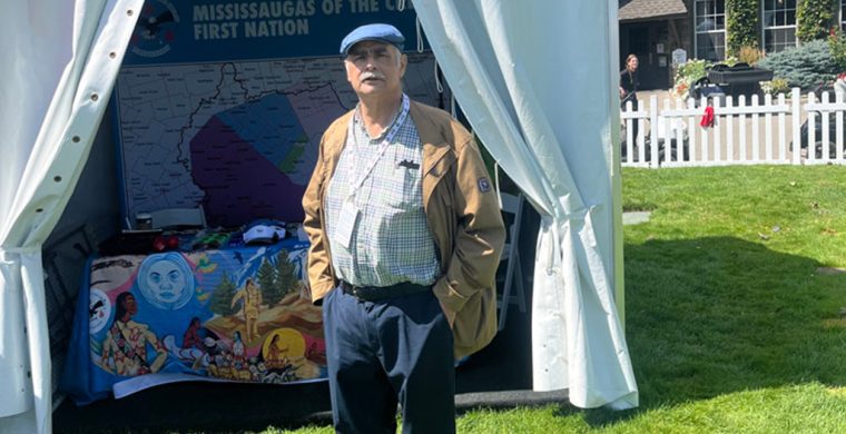 Darin Wybenga was one of the MCFN reps providing historical information at the CPKC Women’s Open. Photo by Sam Laskaris.