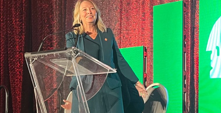 Ontario NDP leader Marit Stiles spoke at the First Nations Community Wellness Conference in Toronto on Aug. 19. Photo by Sam Laskaris.