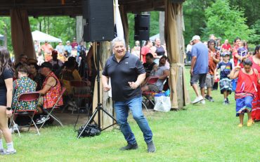 Former Credit First Nation Chief Stacey LaForme got the beat at the annual Mississaugas of the Credit First Nation Pow Wow this past weekend. More inside. (Photo by Jim Powless)