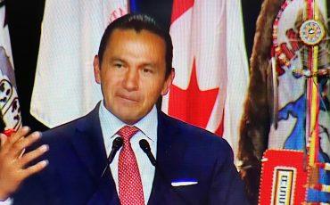 Manitoba Premier Wab Kinew spoke to AFN chiefs in Winnipeg.