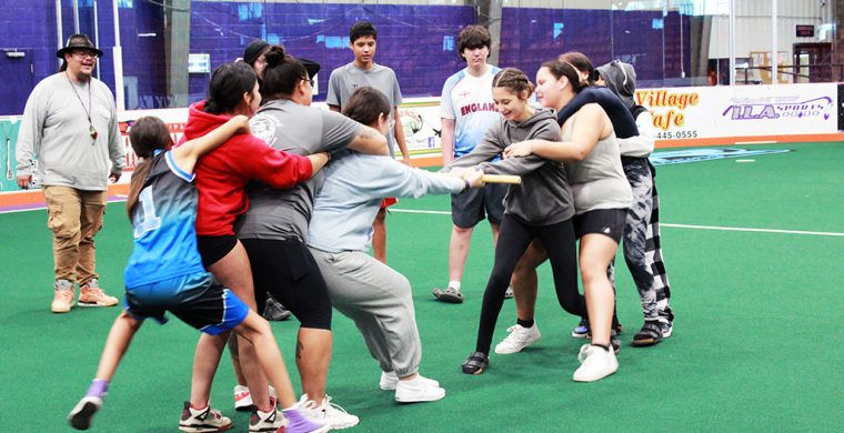 Local youth gathered at Iroquois Lacrosse Arena (ILA) to play a variety of Haudenosaunee games. (Photos by Carly McHugh)