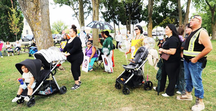 A small crowd turned out for the Take Back the Night event at Veteran’s Park. (Photos by Jim C. Powless)