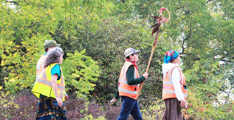 All Nations Grand River Water Walkers made their way through Six Nations. (Photo by Carly McHugh)