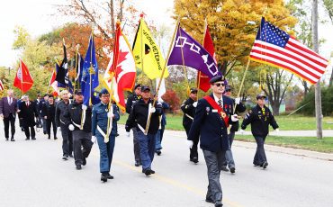 Six Nations marked Remembrance Day early with a parade and ceremonies at Veterans’ Park in Ohsweken Sunday. (Photo by Jim C. Powless)