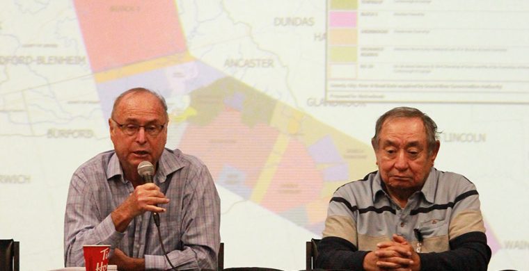 Former Six Nations lands employee Phil Monture and Lonny Bomberry, SNEC lands and resources director, answer questions on coming land rights court battle.
