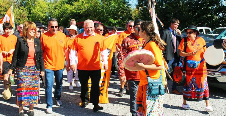 Ontario Premier Doug Ford dropped by the Mississaugas of Credit First Nation for Orange Shirt Day taking part in activities including a stroll through Hagersville, Ontario.