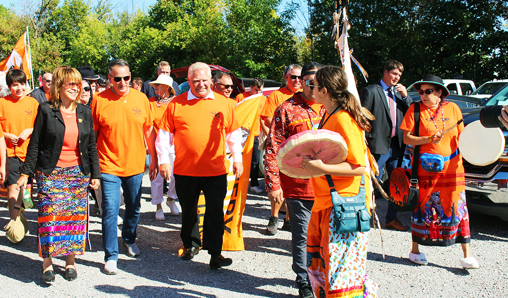 Ontario Premier Doug Ford dropped by the Mississaugas of Credit First Nation for Orange Shirt Day taking part in activities including a stroll through Hagersville, Ontario.
