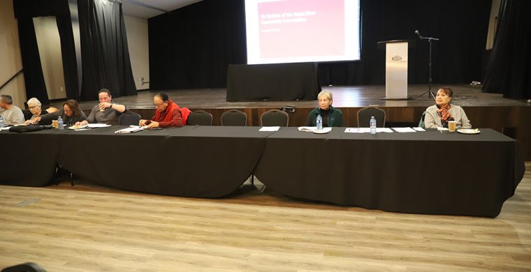 Six Nations Band Councillors faced the community on the annual audit and outlined what they have been working on. (Photo by Jim C. Powless)