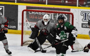 The Six Nations Ironmen (light jerseys) were downed by the host Stratford Irish on Saturday. Photo by Honee Anderson.